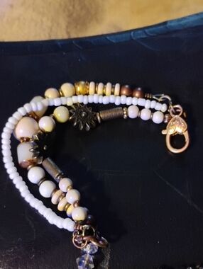 Hand Crafted Cream & Gold Layered Beaded Bracelet